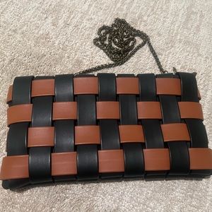Anthropologies brown black woven clutch